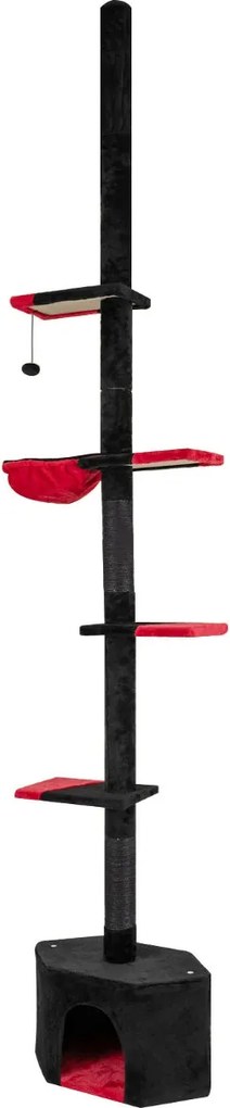 Arranhador para gatos gótico ajustável do chão ao teto de 55 x 29 x 245-300 cm Torre alta de 5 níveis com abrigo, rede e postes para arranhar Preto