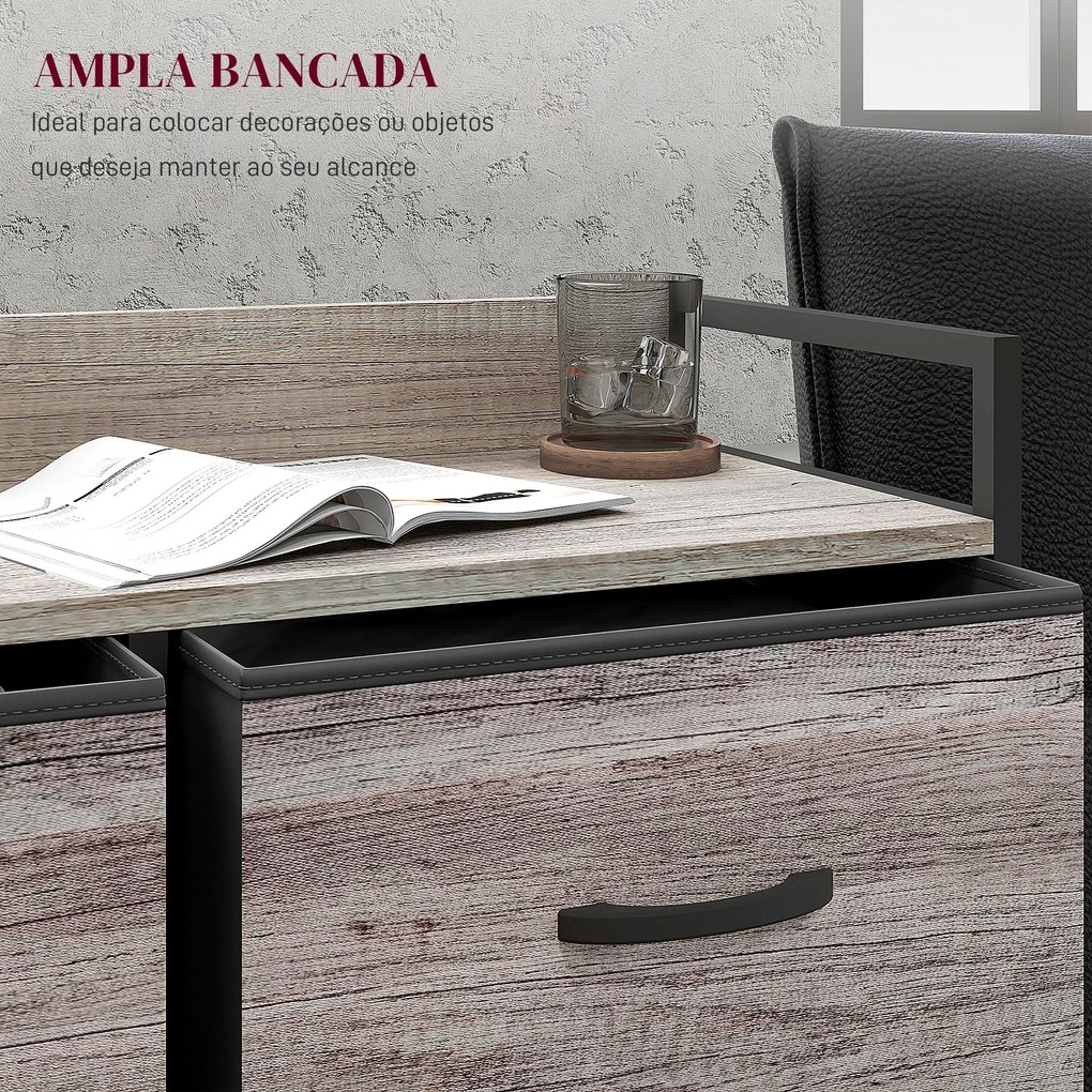 Cómoda com 6 Gavetas Dobráveis de Tecido Estrutura de Aço e Estilo Industrial 79x29x85 cm Cinzento