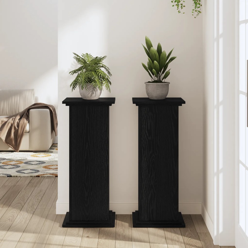 Suporte para Plantas Carvalho Preto 33x33x80 cm Madeira Revestida