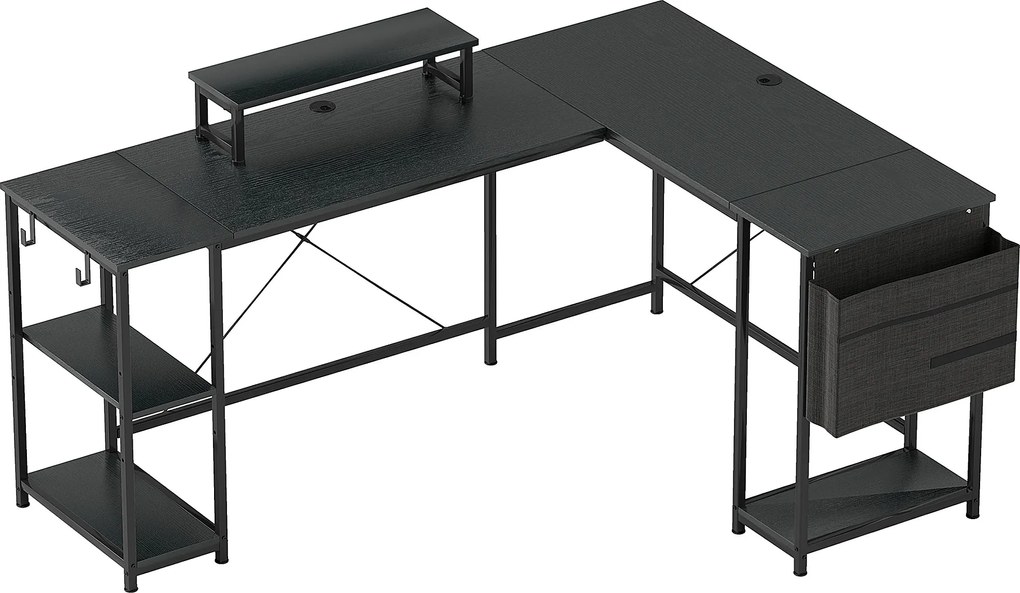HOMCOM Mesa de canto modular reversível 168-240 cm estilo industrial - prateleira regulável, bolsa de arrumação, suporte para monitor | Aosom Portugal