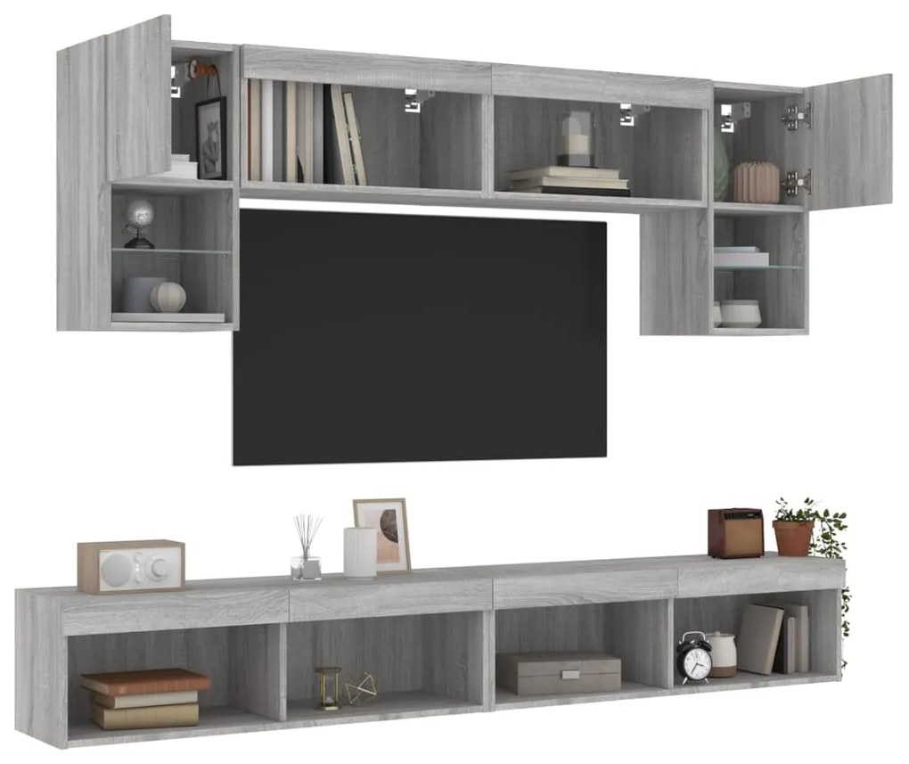vidaXL 6 pcs móveis parede p/ TV c/ LEDs deriv. madeira cinza sonoma