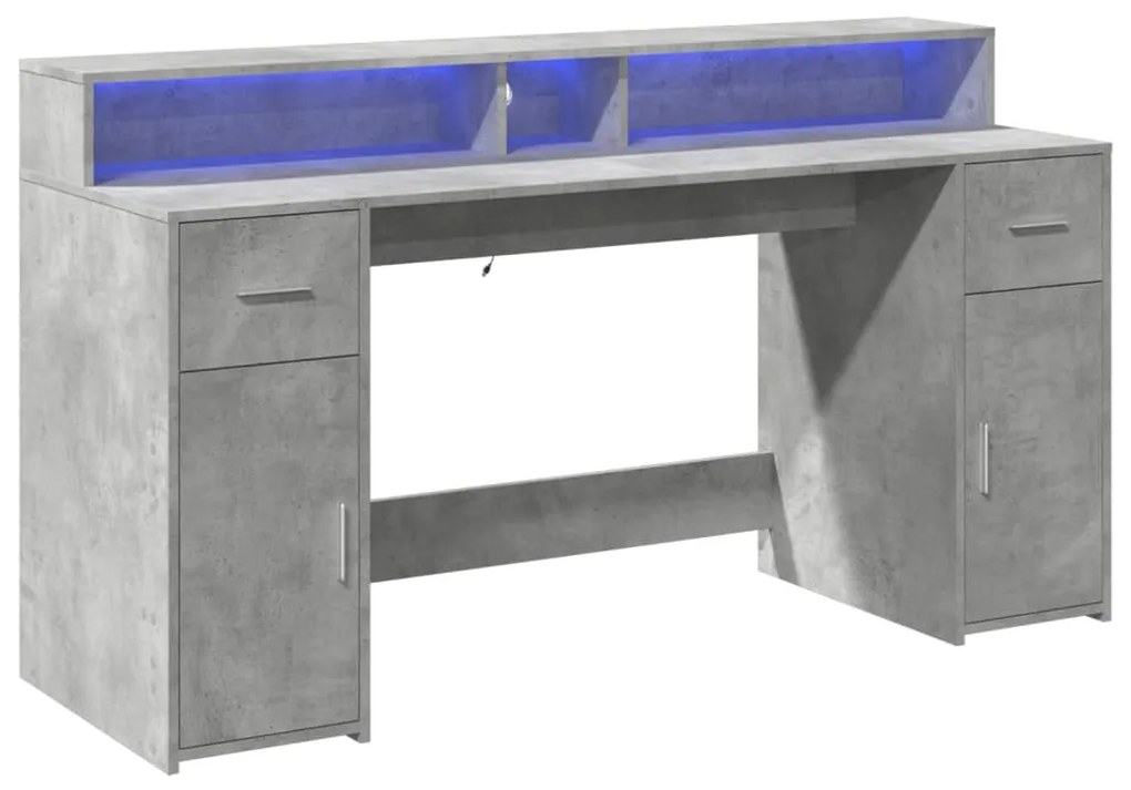Secretária luzes LED 160x55x91 cm deriv. madeira cinza cimento