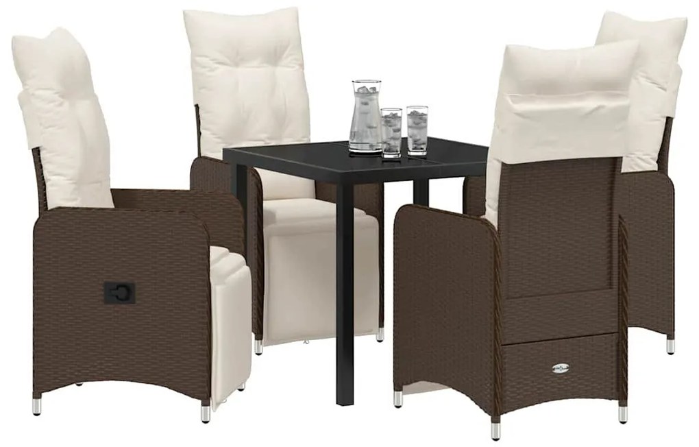 Conjunto de Jantar de Jardim 5 Peças com Almofadas Castanho de Rattan