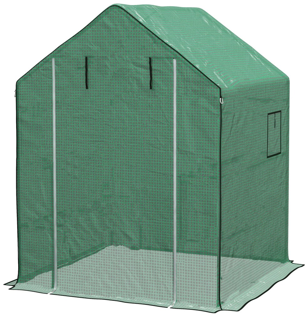 Cobertura de Substituição para Estufa 140x143x190 cm com Janela, Porta com Fecho Éclair, Proteção Anti-UV para Plantas, Verde