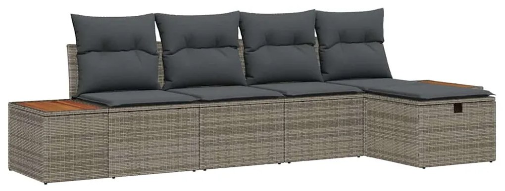Conjunto de Sofá para Jardim de 5 peças com almofadas cinzas de rattan