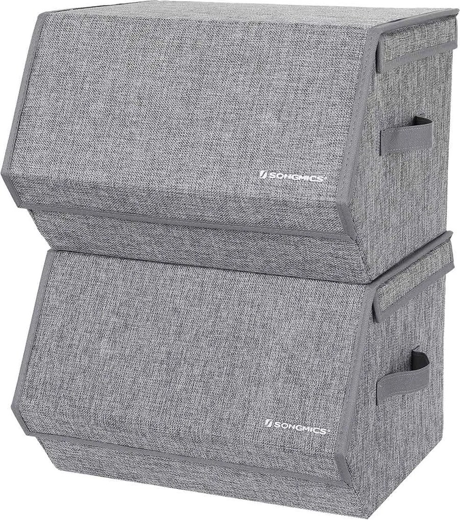 Conjunto 2 caixas de arrumação com tampa articulada 38 x 25 x 26,5/35 cm cinzento