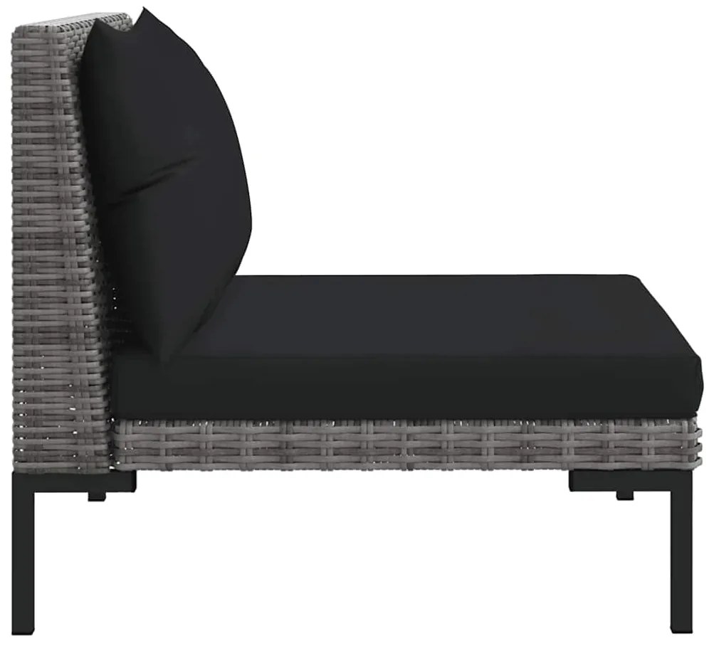 3 pcs conj. lounge jardim vime PE semicircular cinzento-escuro