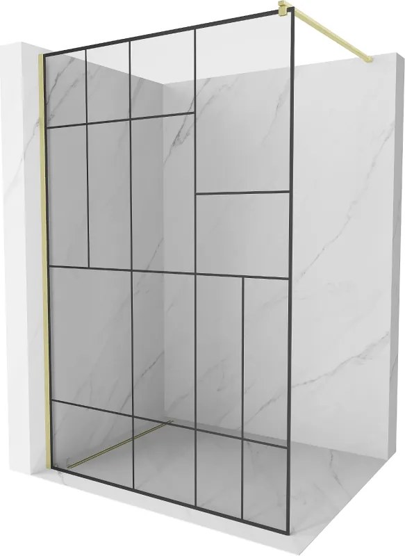 Mexen Kioto parede de chuveiro Walk-in 80 x 200 cm, padrão preto 8 mm, dourado escovado - 800-080-101-55-78