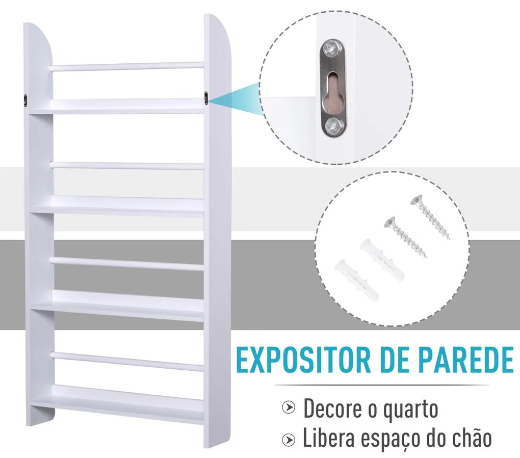 Estantes de parede com 4 prateleiras Estante infantil para escritório em casa Carga 30 kg 25 livros Resistente à água 59x12x113cm Branco