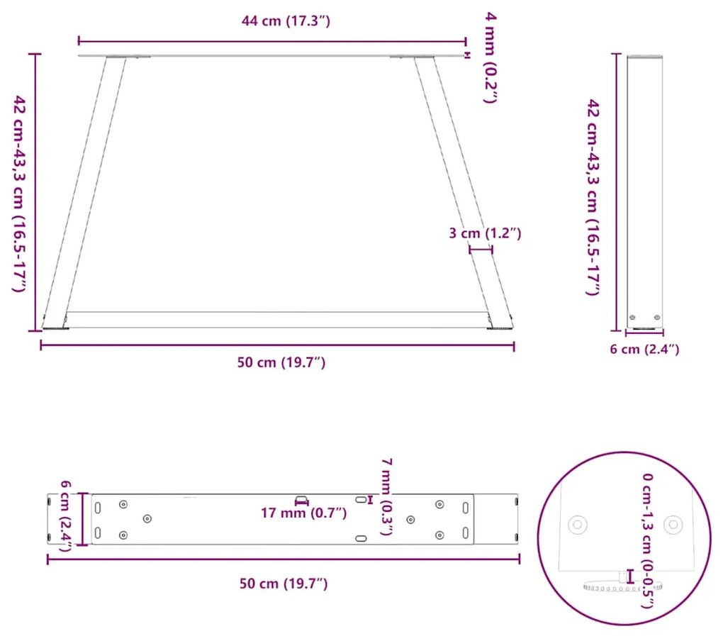 Mesa de jantar pernas 2pcs forma V 50x(42-43,3)cm aço antracite