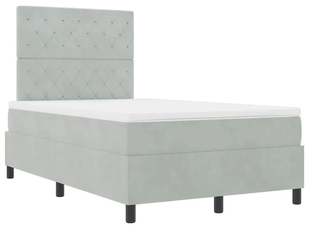 Cama Box com Colchão vidaXL Cinza Claro Pequena Dobrada Veludo