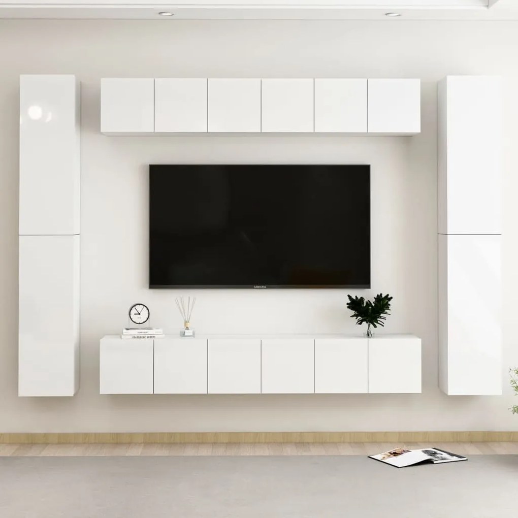 vidaXL 10 pcs conjunto móveis de TV derivados madeira branco brilhante