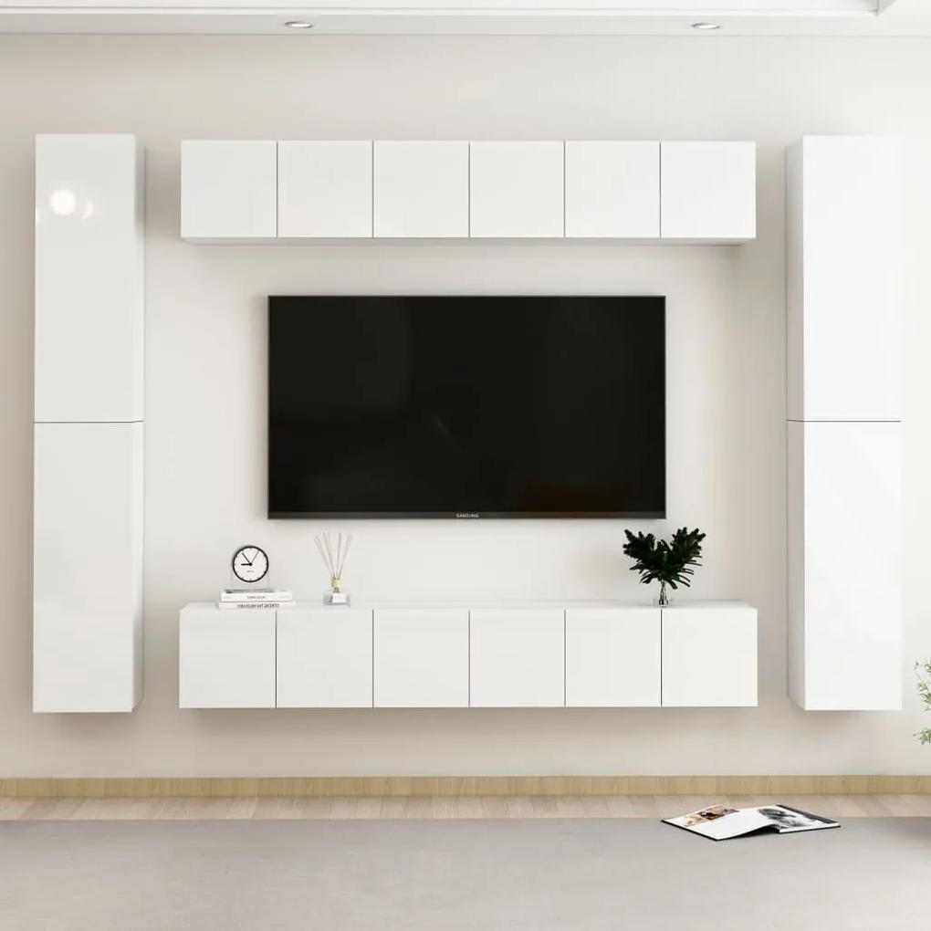 10 pcs conjunto de móveis de TV contraplacado branco brilhante