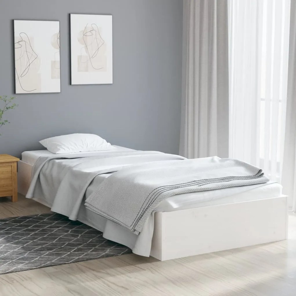 Estrutura de cama solteiro 90x190 cm madeira maciça branco