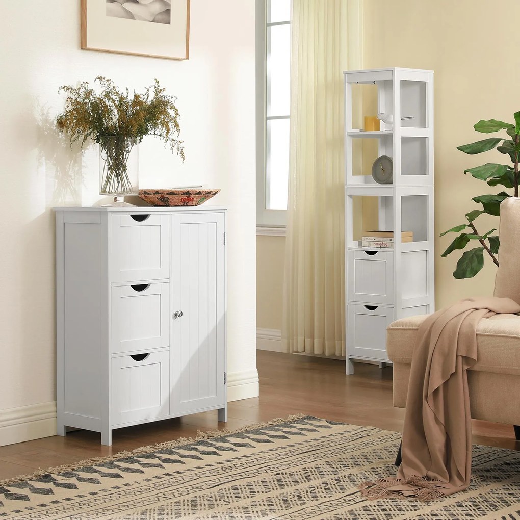 Armario arrumação sala, casa de banho com 3 gavetas grandes 60 x 30 x 81 cm Branco