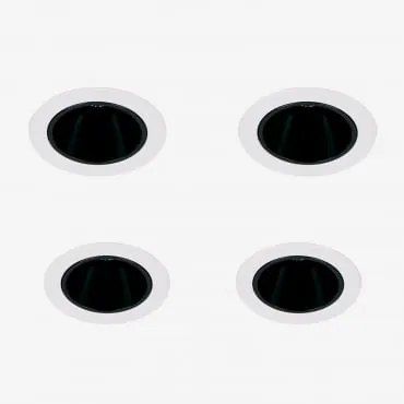 Pack De 4 Downlights Led Embutidos Com Molduras Redondas Ø8 Cm Para Exterior Em Alumínio Luisiana Branco - Preto & 8 W & 38º & Branco Neutro 3500k -