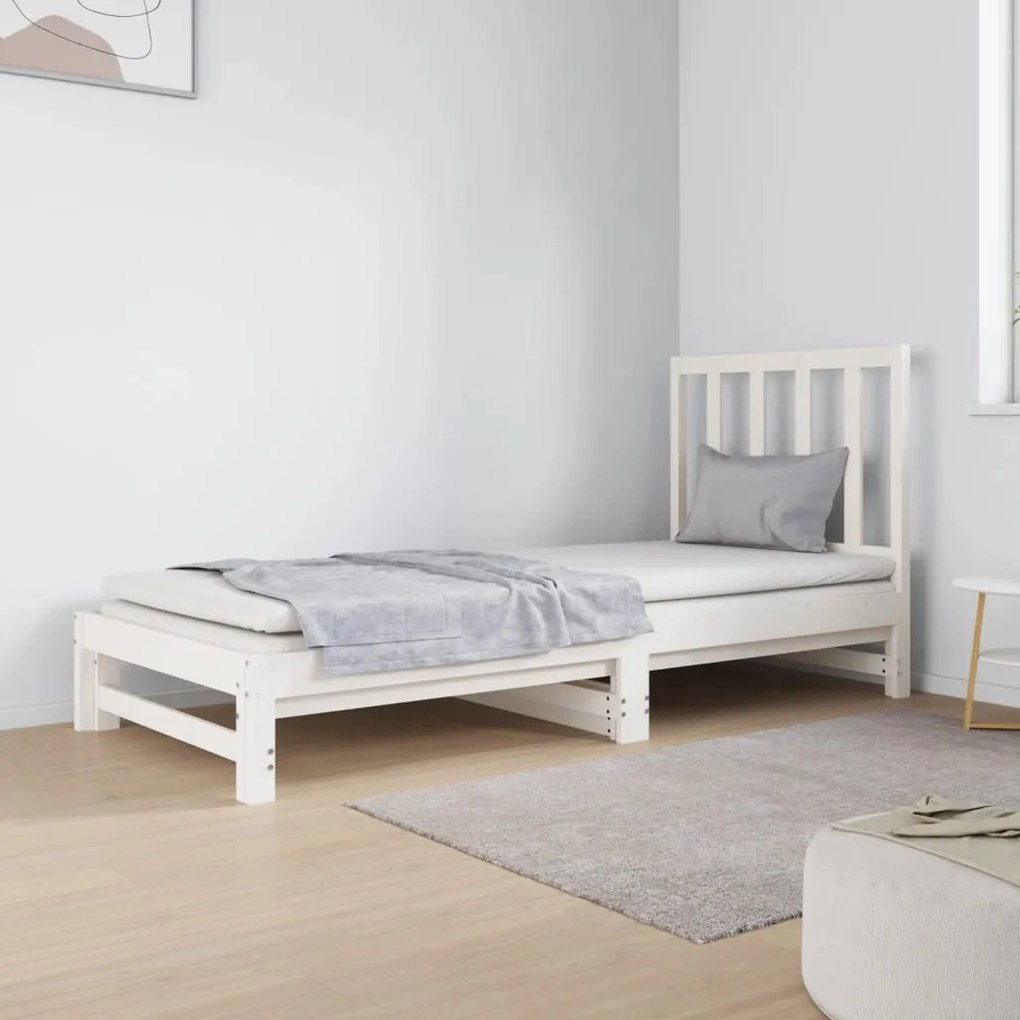 3124753 vidaXL Estrutura sofá-cama de puxar 2x(90x190) cm pinho maciço branco