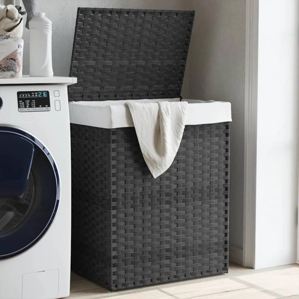 vidaXL Cesto para roupa suja com tampa 46x33x60 cm vime PE cinzento