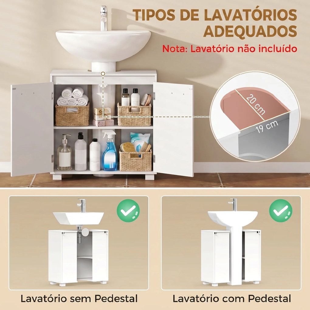 Móvel de Casa de Banho Moderno e Independente para Lavatório (NÃO INCLUIDO) com Recorte em U e Prateleira Ajustável, Branco