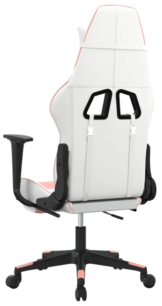 Cadeira gaming com apoio p/ pés couro artificial branco e rosa