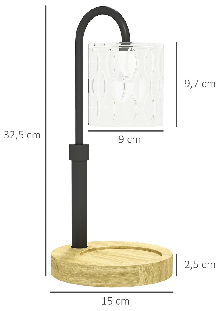 Candeeiro de Mesa Candeeiro Aquecedor de Vela com Base de Madeira Ecrã de Vidro Ø15x32,5 cm Multicor