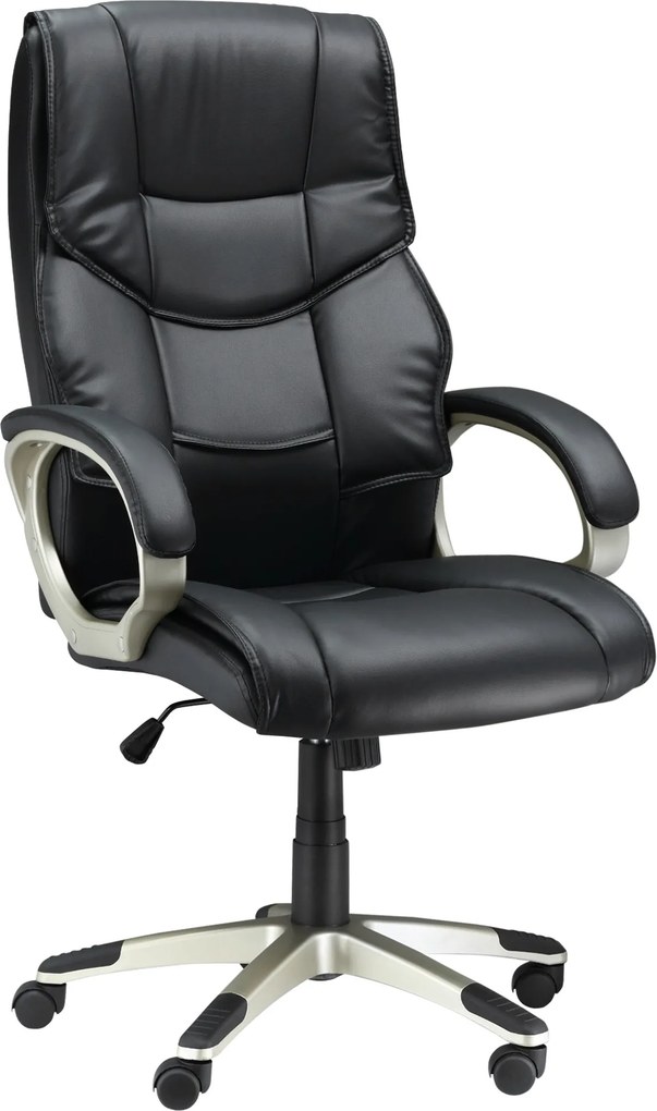 HOMCOM Cadeira de Escritório Poltrona Executiva com Função de Balanço, Cadeira Giratória Ergonômica, Assento Estilo Esportivo, Encosto Alto, Preto, Couro Sintético, Metal, 70 x 58 x 114–124 cm | Aosom Portugal