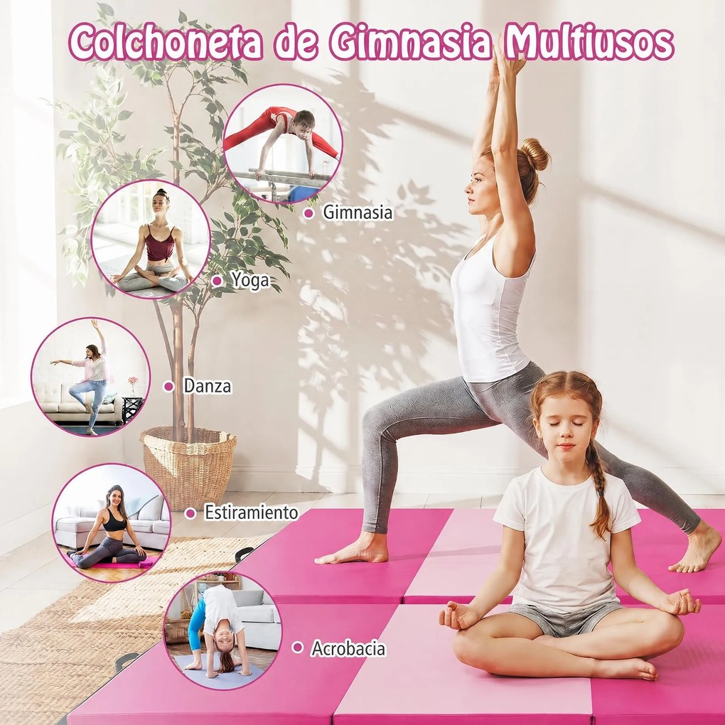 Colchão de Ginástica Dobrável, 240 x 116 x 5 cm, Espuma de Alta Densidade, Rosa-escuro