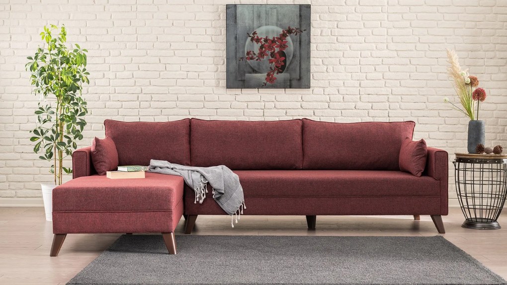 Sofá de Canto Bella – Vermelho Claret – 275x85x165 cm