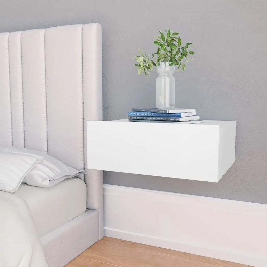 800307 vidaXL Mesa cabeceira suspensa 2 pcs 40x30x15 cm contraplacado branco