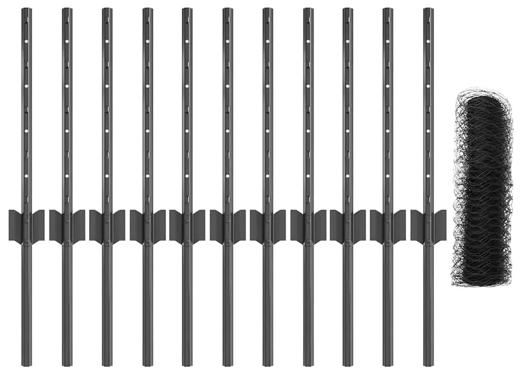 Postes de Cerca vidaXL 11 pcs U-Channel Cinza 40 cm Aço