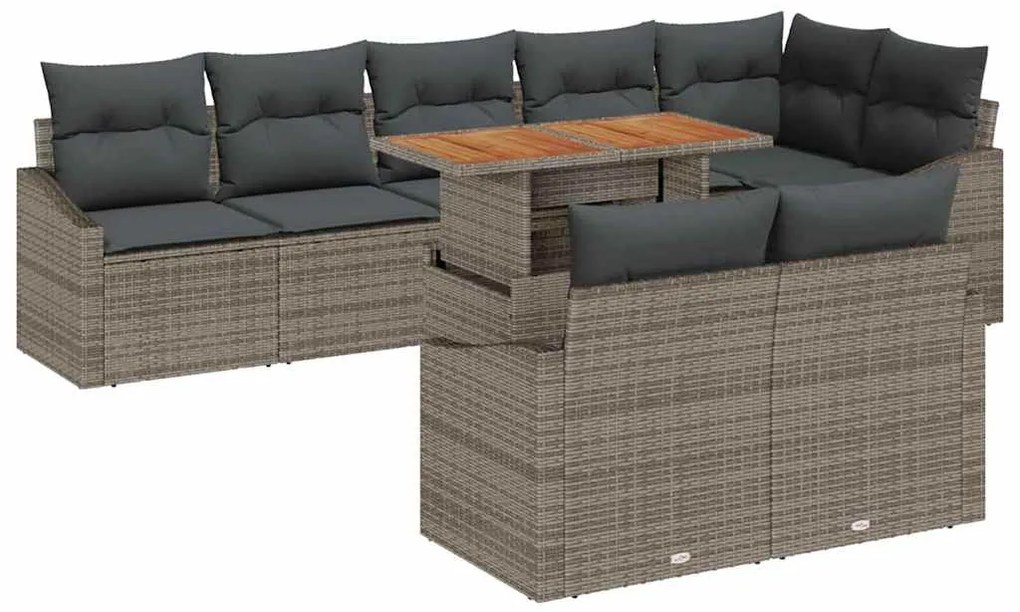 Conjunto de Jantar de Jardim com 9 Peças e Almofadas Cinza em Rattan,