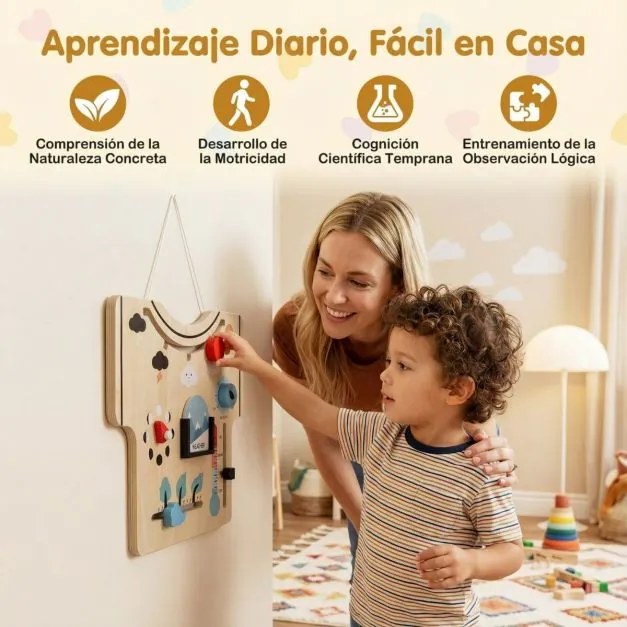 Calendário Infantil de Madeira Montessori sobre Estações Clima Fase Lunar Força do Vento Temperatura e Humidade Natural