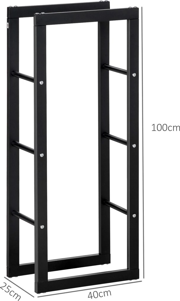 Prateleira para lenha de lareira 40 L x 25 l x 100 A cm, para uso interior e exterior, carga máxima de 100 kg, metal preto