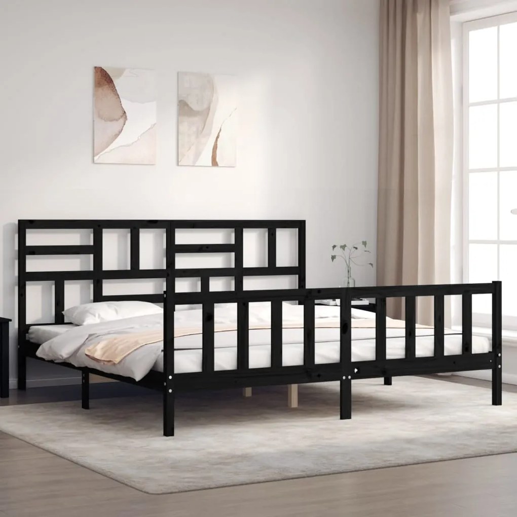 vidaXL Estrutura cama Super King Size c/cabeceira madeira maciça preto