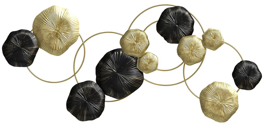 Decoração de Parede em Metal com Forma de Flor de Lótus Adorno para Sala Moderna Decoração 84x35 cm Dourado e Preto