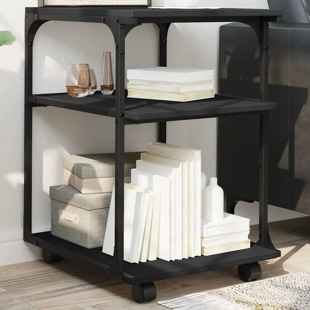 vidaXL Suporte impressora 3 prateleiras 43x48x64 deriv. madeira preto