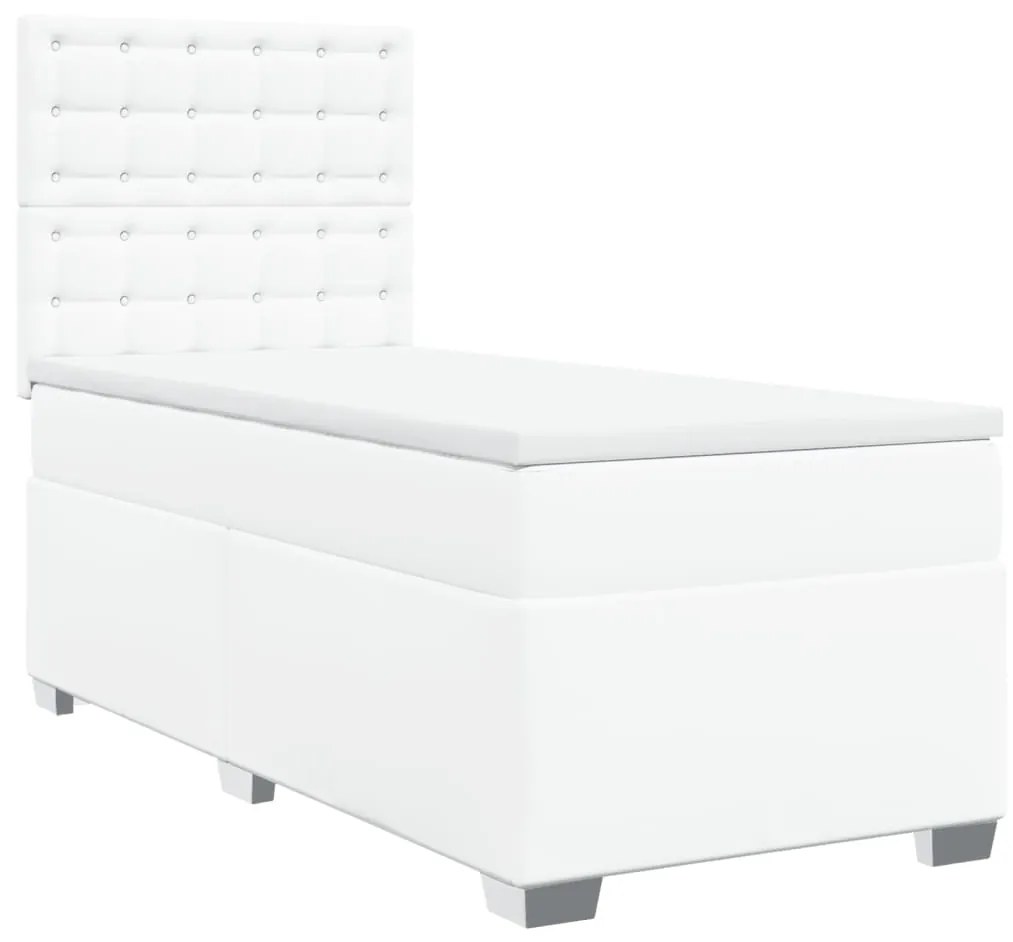 Cama com molas/colchão 90x190 cm couro artificial branco