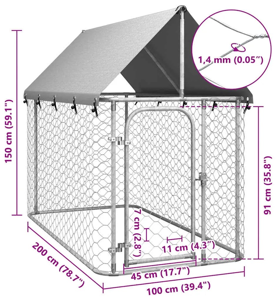 Canil de exterior com telhado 200x100x150 cm