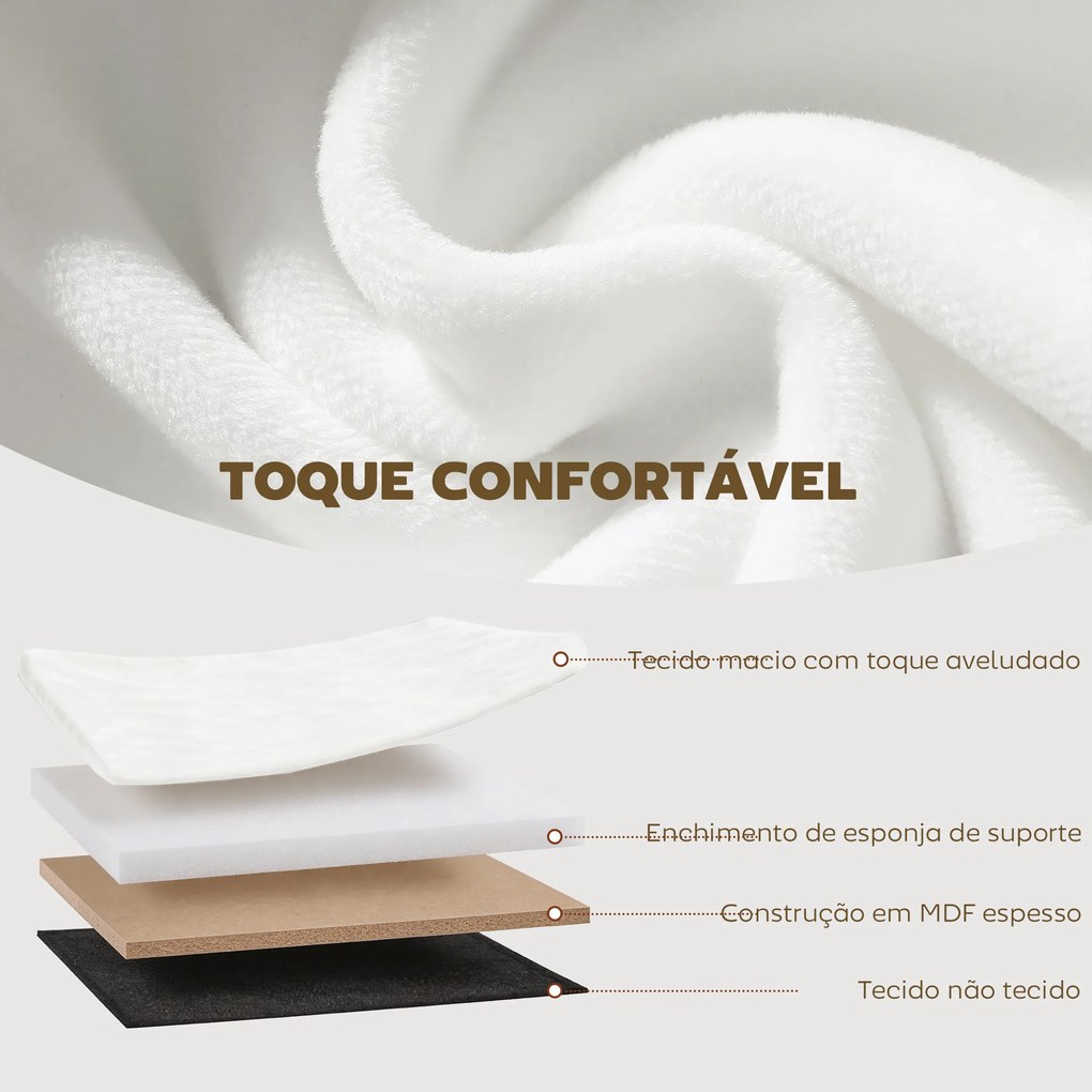Puff de Arrumação 72 L 76x38x35 cm Estofado em Veludo Baú de Arrumação Suporta 120 kg Creme