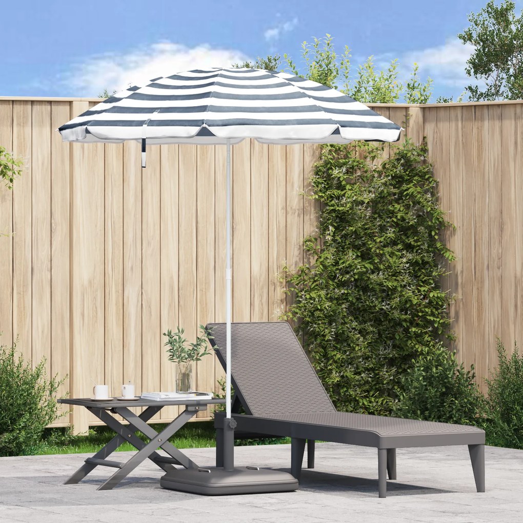 Parasol de Praia vidaXL com Pau de Metal Azul e Branco 161x193 cm em Poliéster