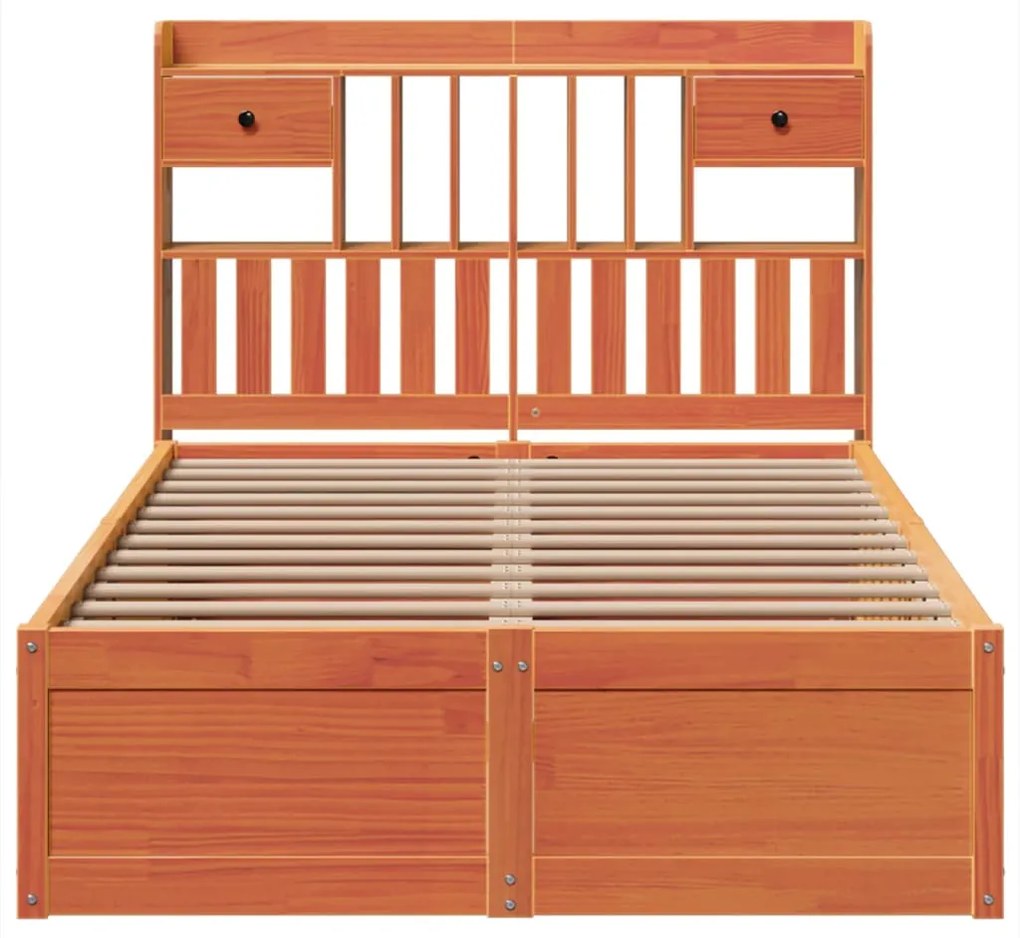 Cama sem colchão 135x190 cm madeira pinho maciça castanho-mel