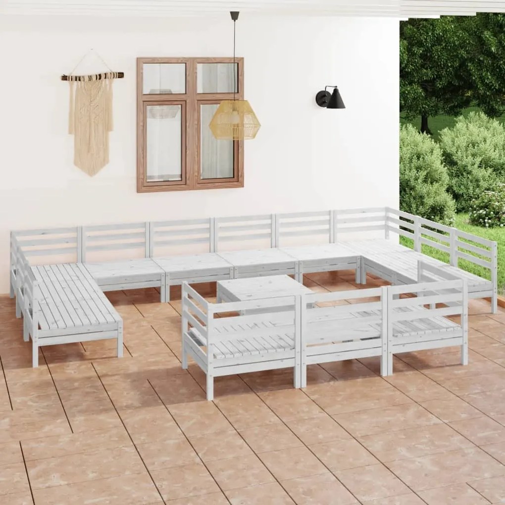 14 pcs conjunto lounge de jardim pinho maciço branco