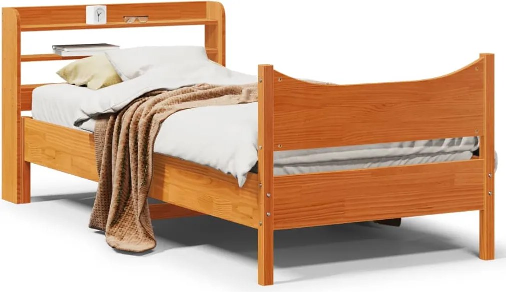 vidaXL Estrutura cama c/ cabeceira 100x200cm pinho maciço castanho-mel