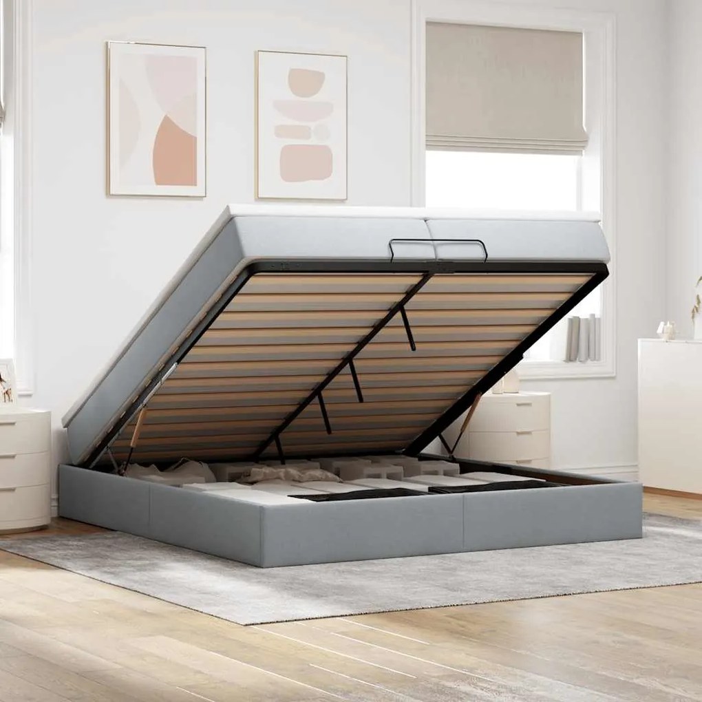 vidaXL Estrutura de cama otomana com colchões tecido cinzento claro