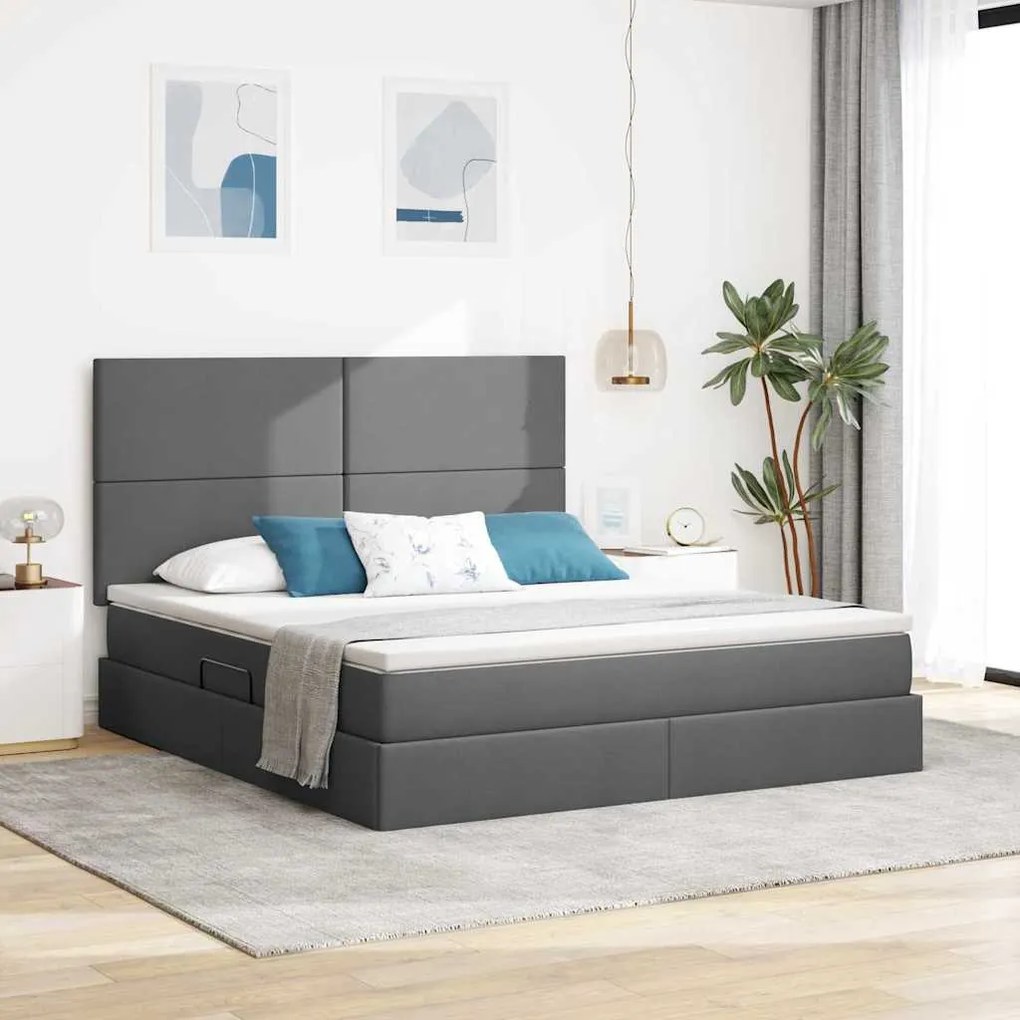 vidaXL Cama com arrumação e LED Cinza Escuro 180 x 200 cm Poliéster