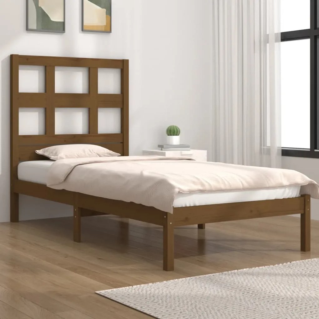 vidaXL Estrutura de cama solteiro 90x190 cm pinho maciço castanho mel