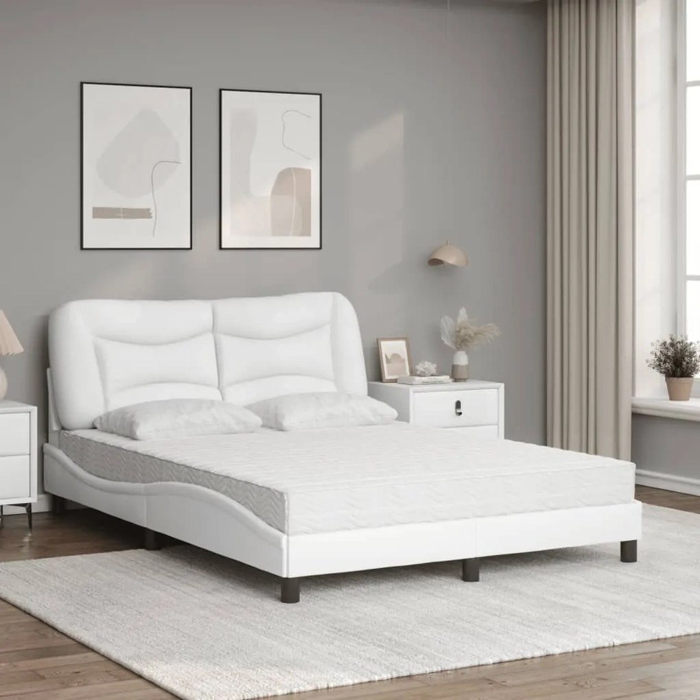 Cama com colchão 140x190 cm couro artificial branco