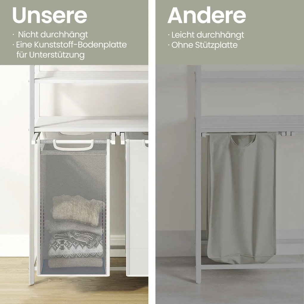 Cesto para roupa suja com 2 compartimentos com 2 prateleiras, saco removível e extraível 73 x 33 x 92 cm Branco