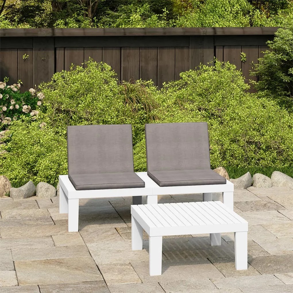vidaXL 2 pcs conjunto lounge de jardim com almofadões plástico branco