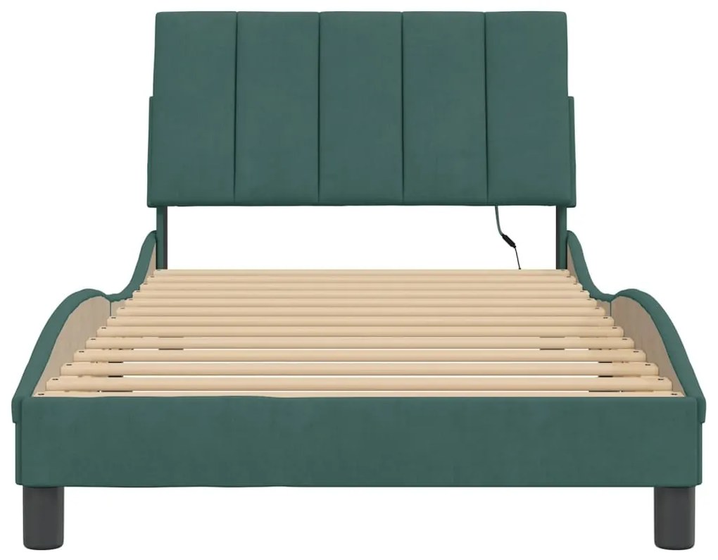 Estrutura de cama c/ luzes LED 100x200 cm veludo verde-escuro